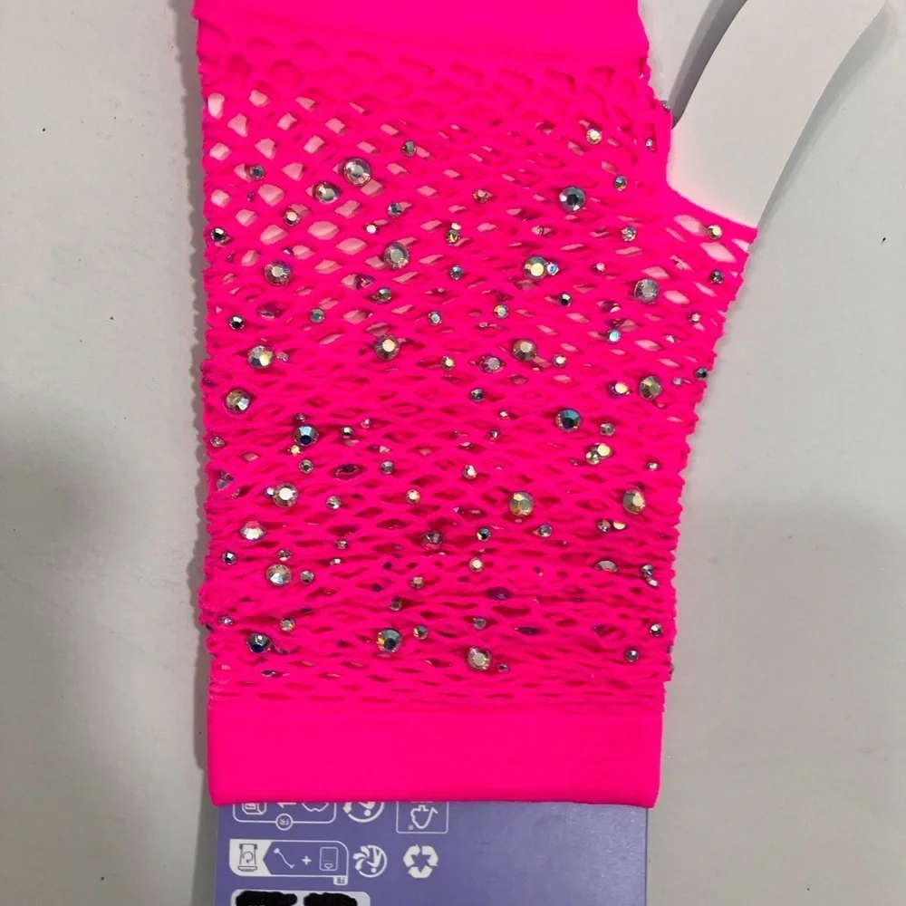Neon Pink Fishnet Fingerless Gloves